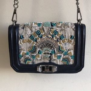 EUC Rebecca Minkoff bag Boho beaded LOVE crossbody Festival Beauty blue leather